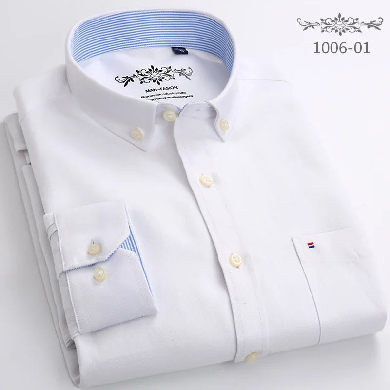 Men's solid color long-sleeve plain shirt single pocket top soft slim fit formal clothes