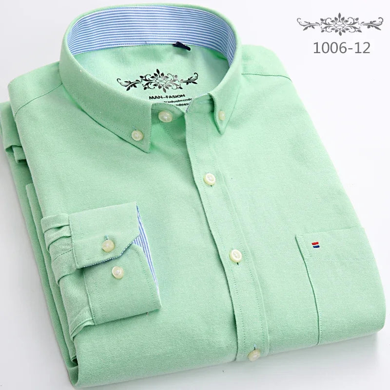 Men's solid color long-sleeve plain shirt single pocket top soft slim fit formal clothes