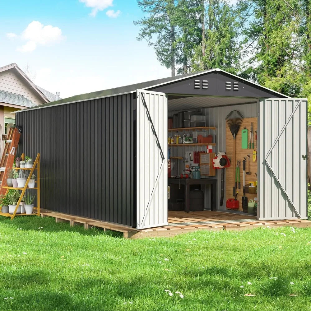 8x12 FT Outdoor Storage Shed, Garden Shed with Updated Frame Structure and Lockable Doors Metal Tool Sheds
