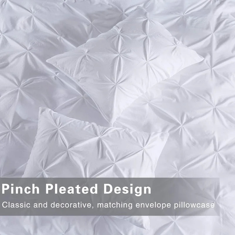 White King Pinch Pleat Cover, 3 Pieces Soft Cover Bedding Set with Zipper Closure & Corner Ties