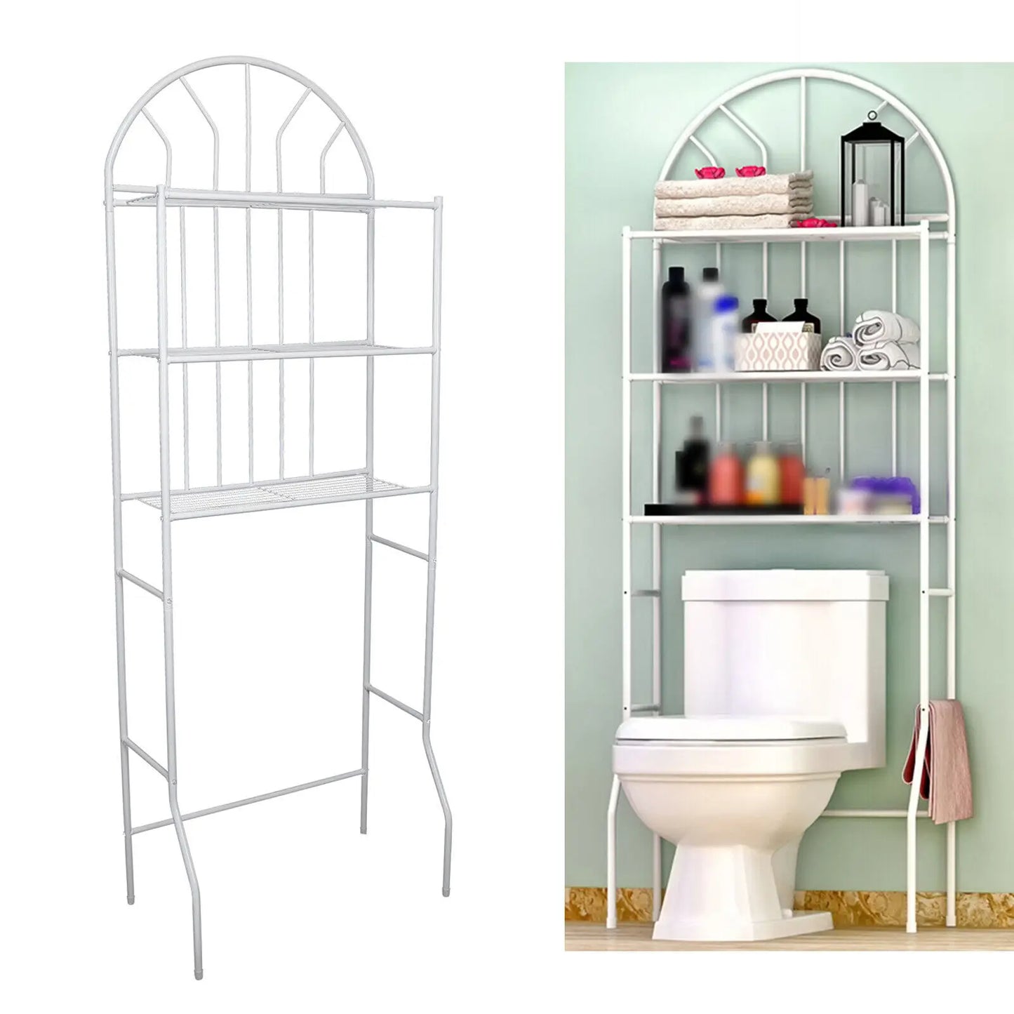 White 3-Tier Toilet Shelf Towel Rack Metal Organizer Freestanding For Bathroom