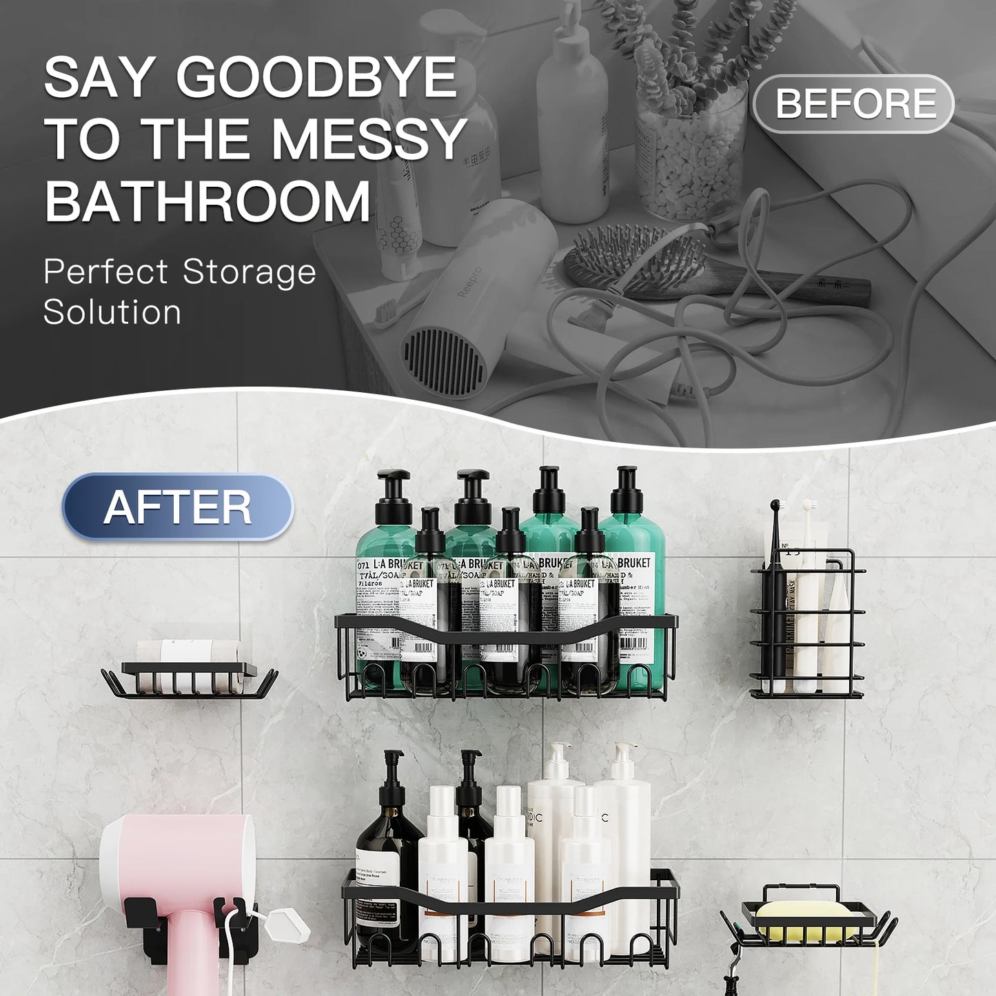 6pcs Stainless Steel Bathroom Kitchen Shelves Accessories