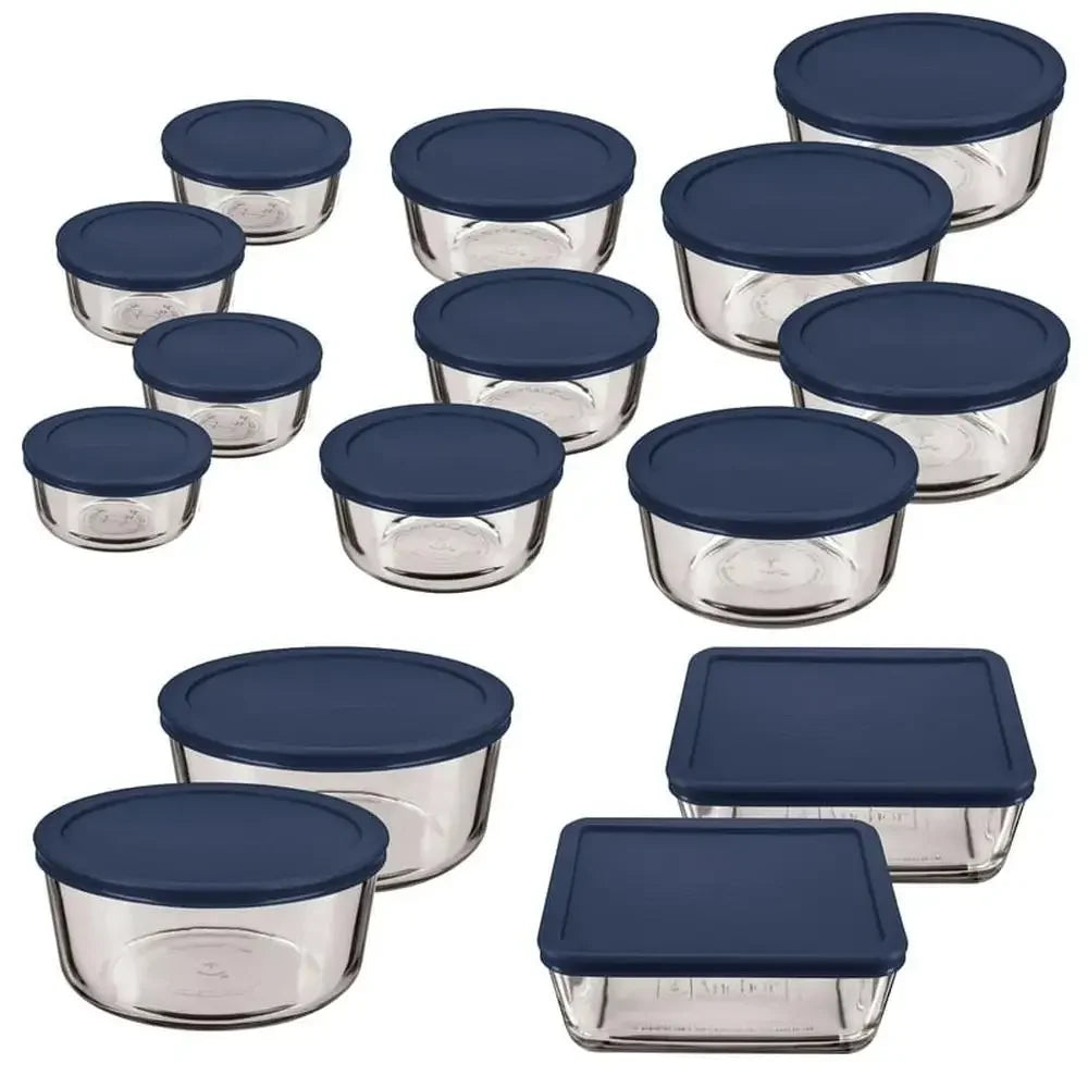 30 Piece Glass Navy Airtight Food Storage Containers with Lids Safe for Microwave and Freezer