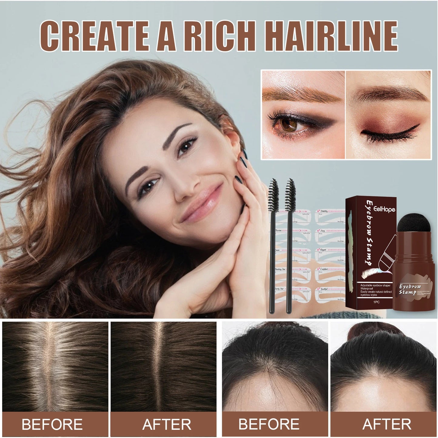 Professional Eyebrow Powder Stamp Shaping Makeup Brush Eyebrow Pencil, Eyebrow Template Easy To Apply Makeup