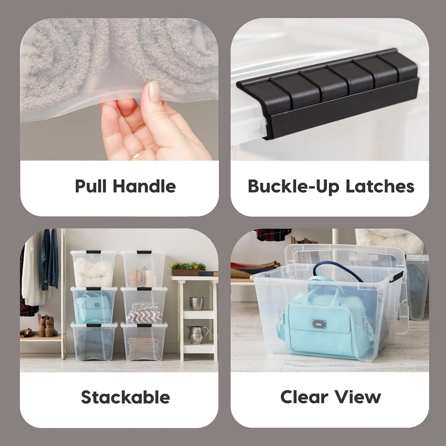 6 Pack Stackable Storage Bins with Lids and Latching Buckles