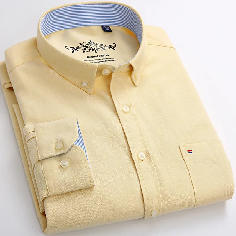 Men's solid color long-sleeve plain shirt single pocket top soft slim fit formal clothes