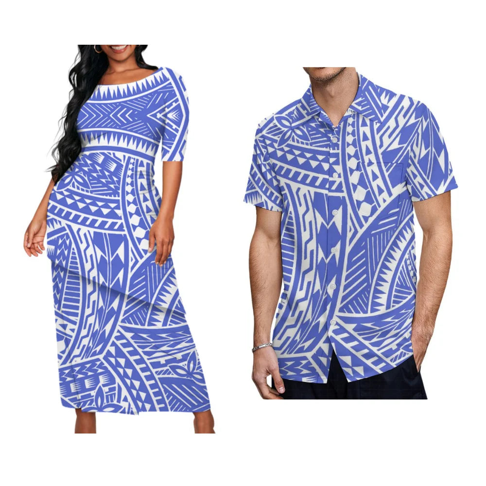 Couple Matching Suit women Long Dress and Men's Hawaiian Shirt