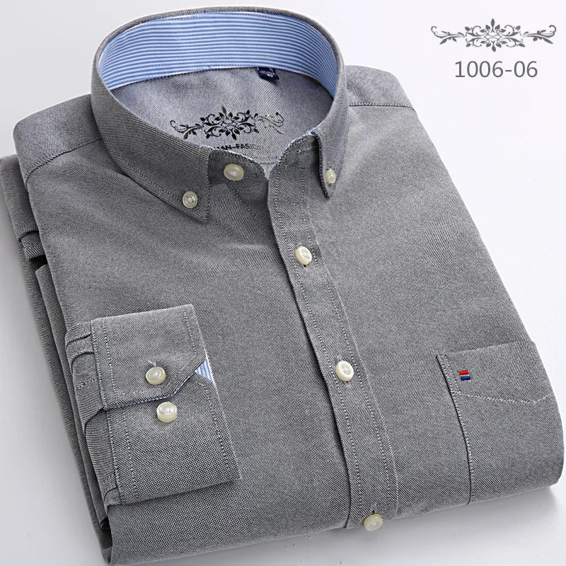 Men's solid color long-sleeve plain shirt single pocket top soft slim fit formal clothes