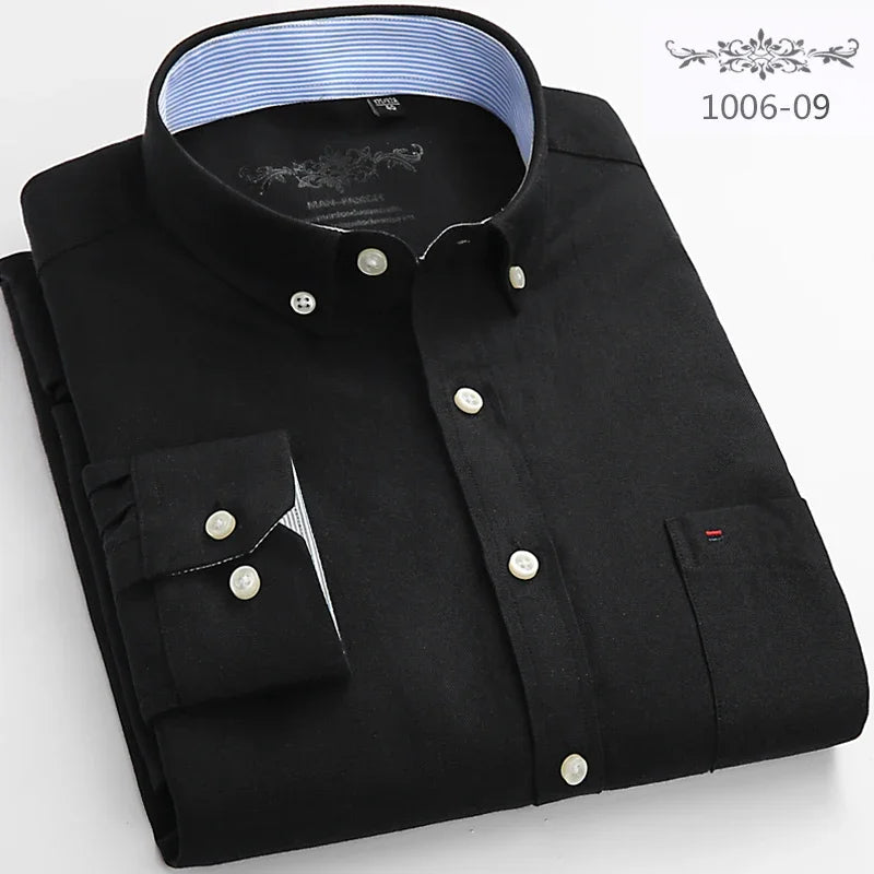 Men's solid color long-sleeve plain shirt single pocket top soft slim fit formal clothes