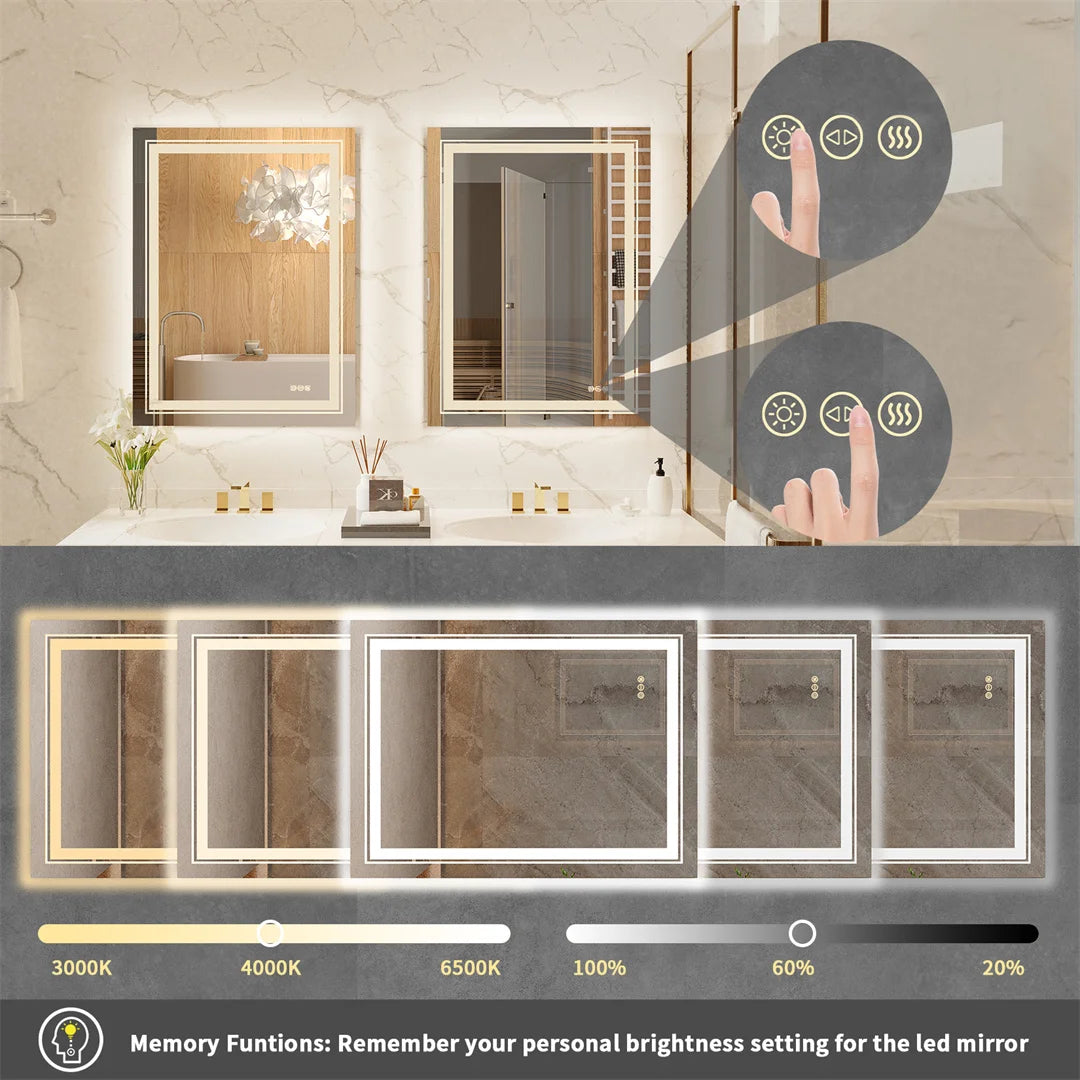 Crystal Clear LED Bathroom Mirror and Dimming with Double Lights