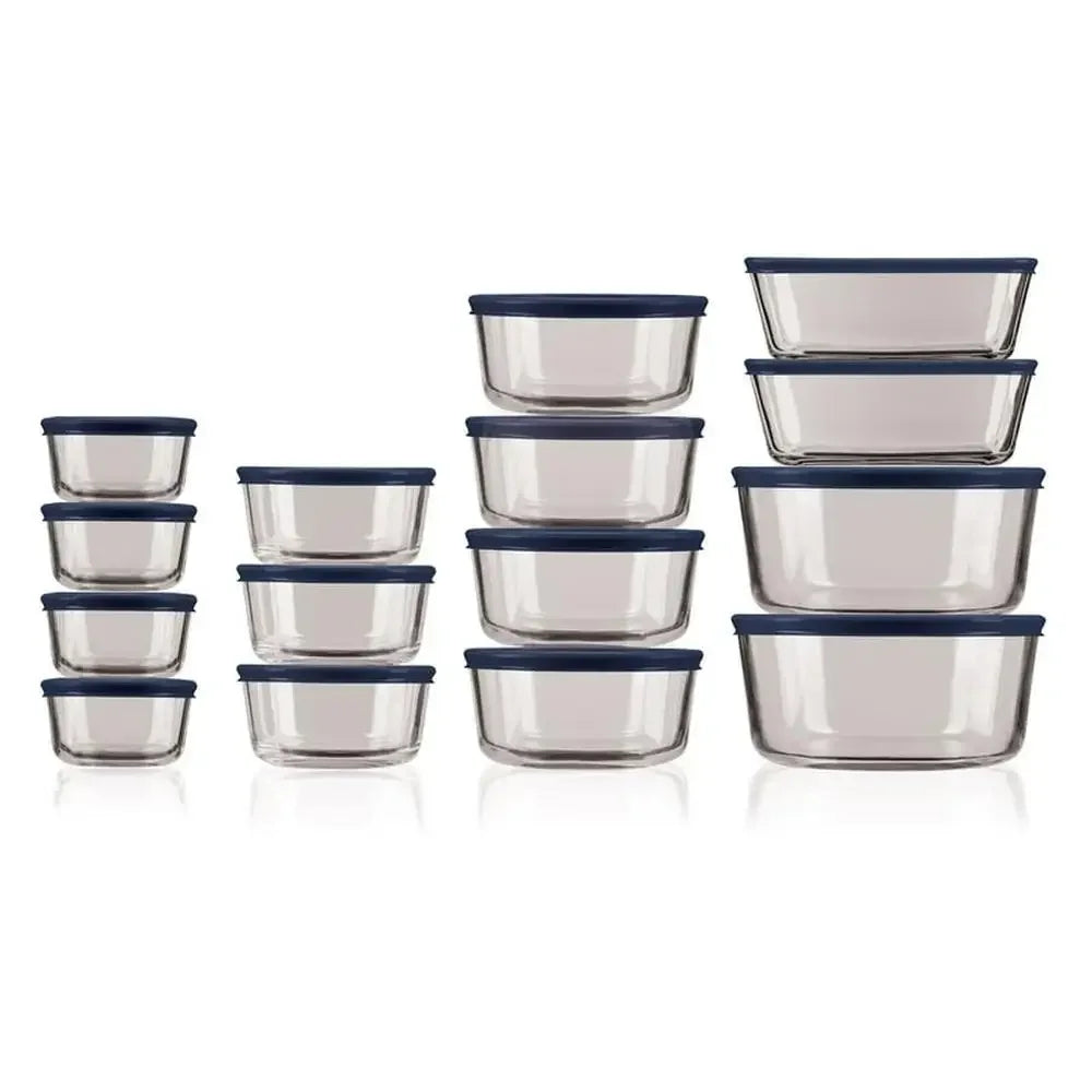 30 Piece Glass Navy Airtight Food Storage Containers with Lids Safe for Microwave and Freezer