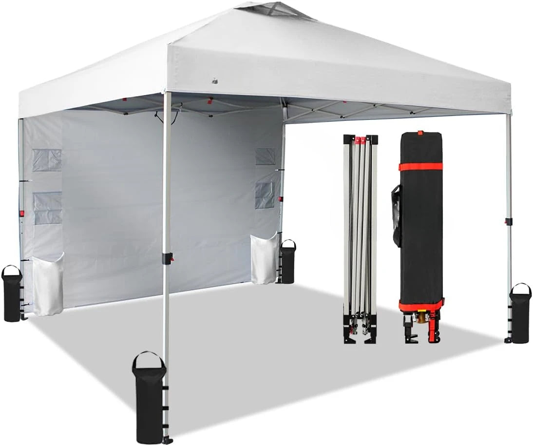 10x10 Pop Up Canopy  with Pockets Sidewall, Easy Up Sun Shelter with One Person Set Up Center Lock