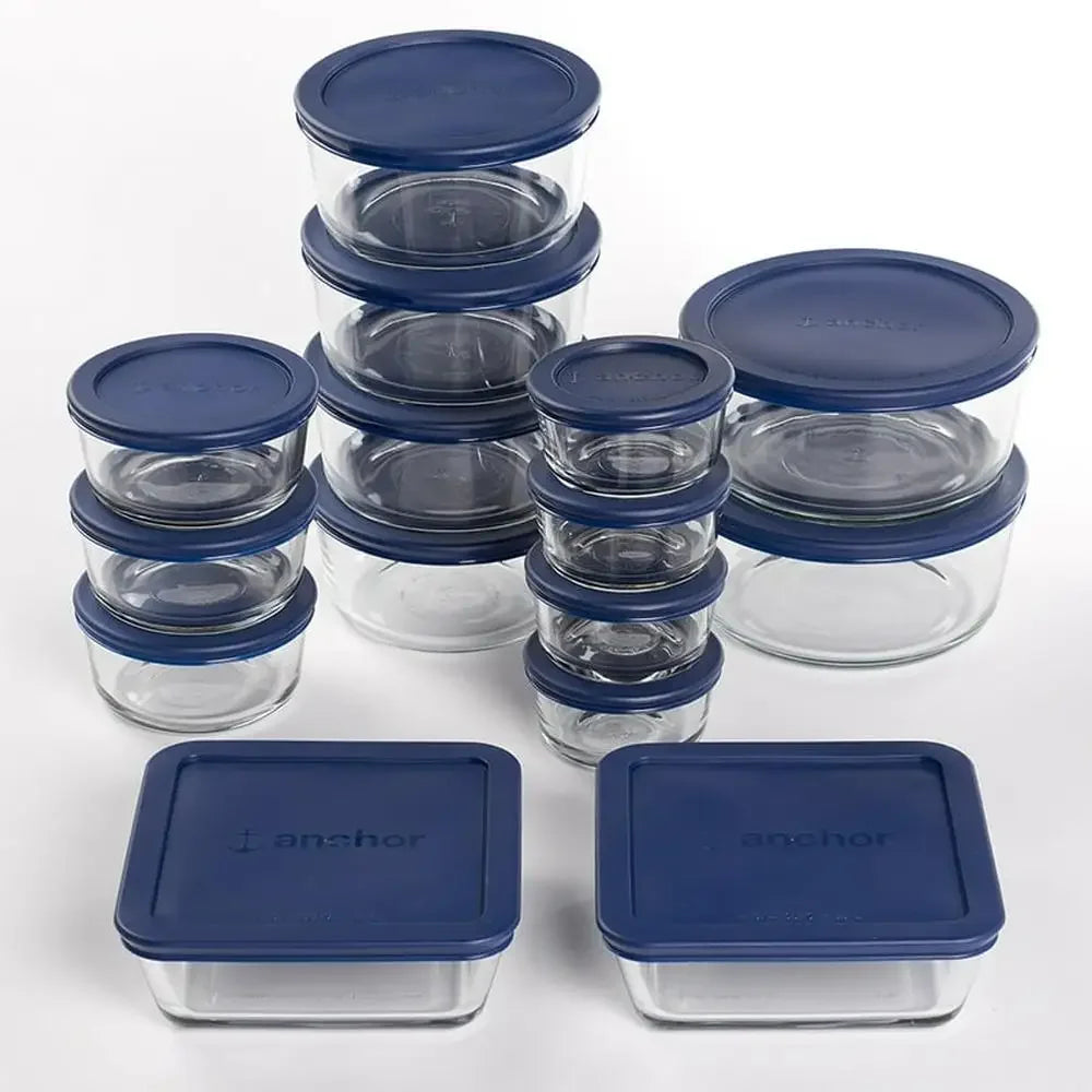30 Piece Glass Navy Airtight Food Storage Containers with Lids Safe for Microwave and Freezer