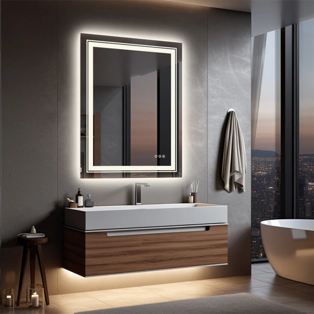 Crystal Clear LED Bathroom Mirror and Dimming with Double Lights