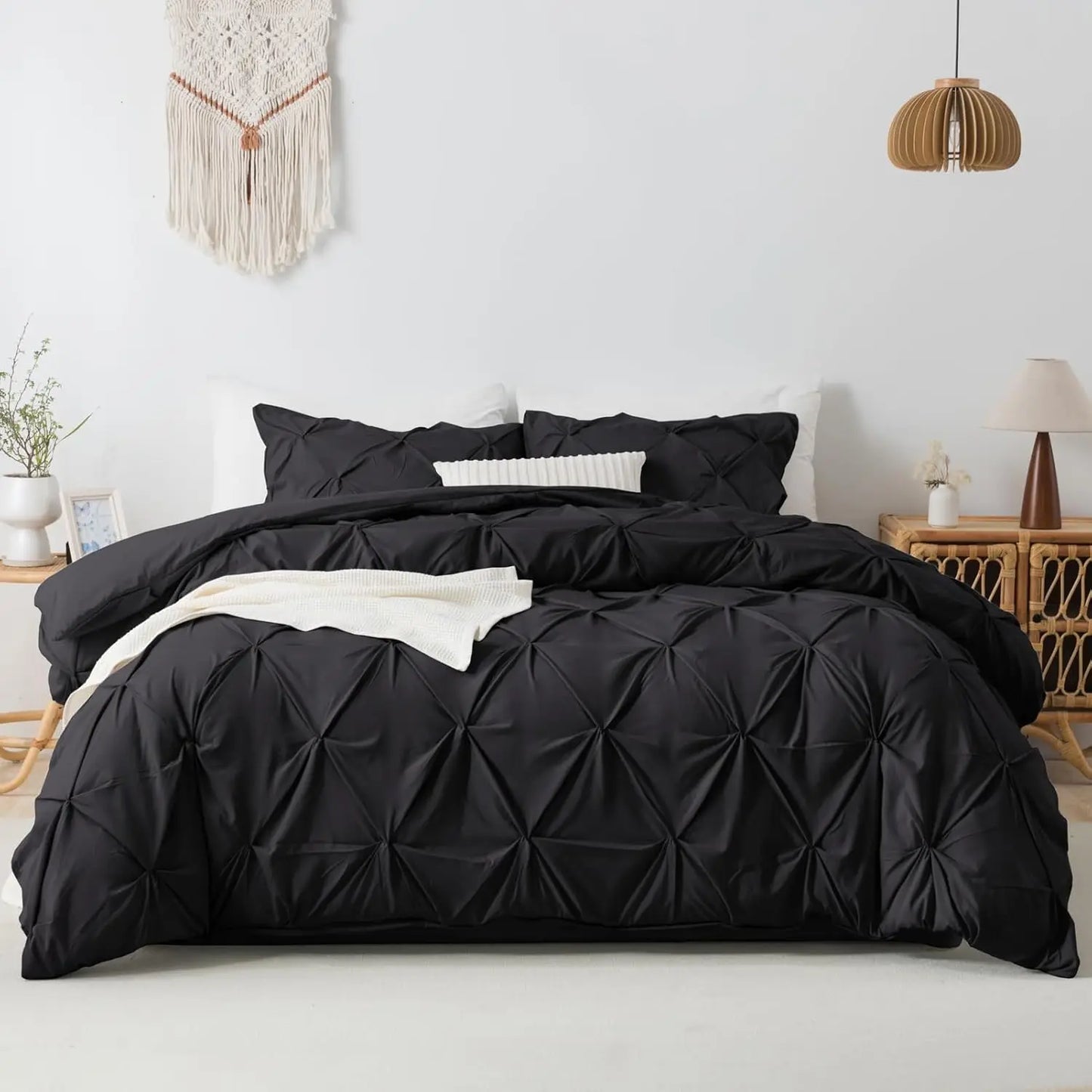 White King Pinch Pleat Cover, 3 Pieces Soft Cover Bedding Set with Zipper Closure & Corner Ties
