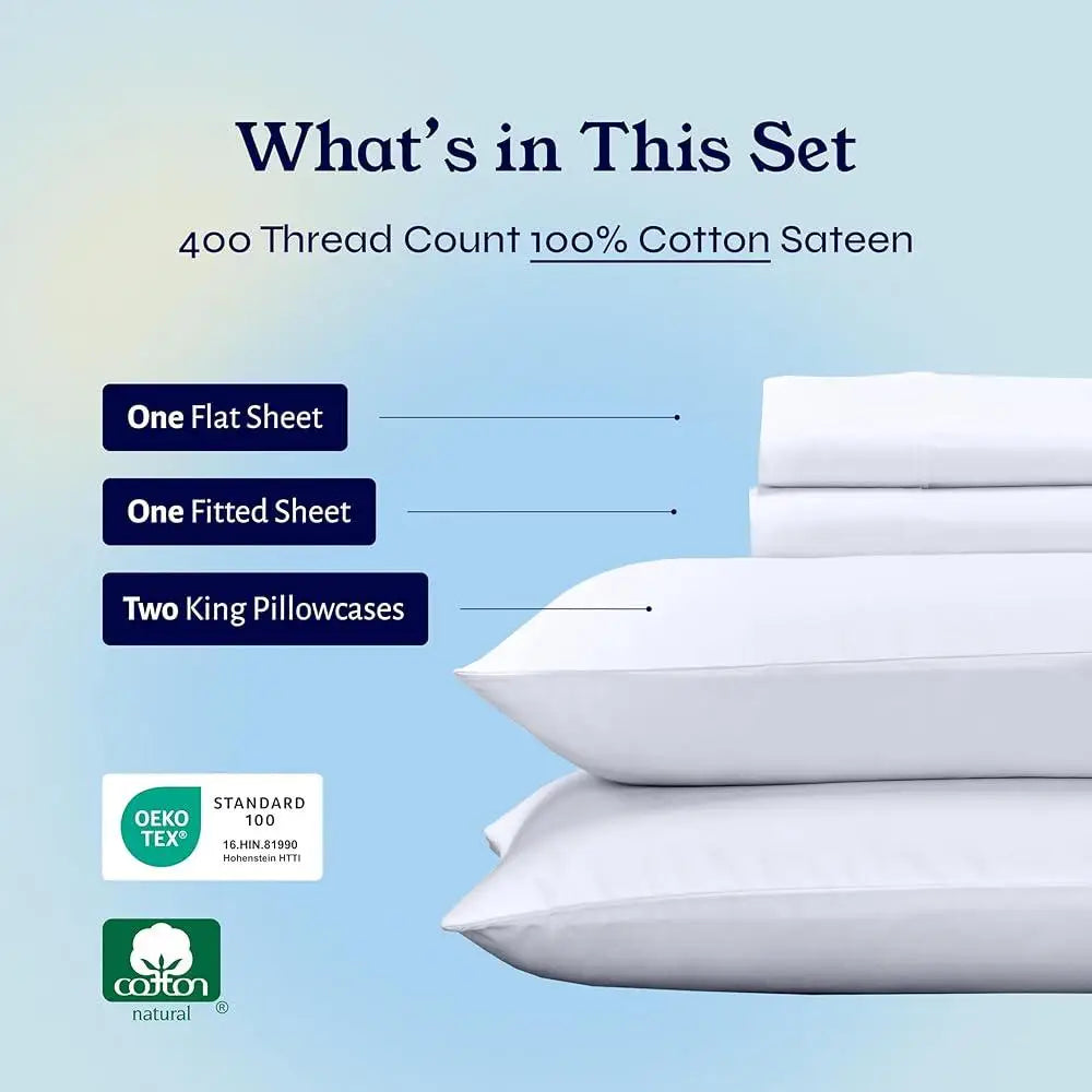 King Size Bed Sheets 400 Thread Count Soft Cooling Deep Pocket Sets