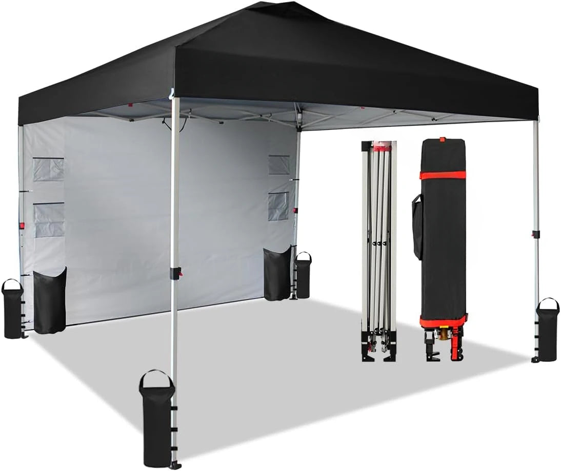 10x10 Pop Up Canopy  with Pockets Sidewall, Easy Up Sun Shelter with One Person Set Up Center Lock