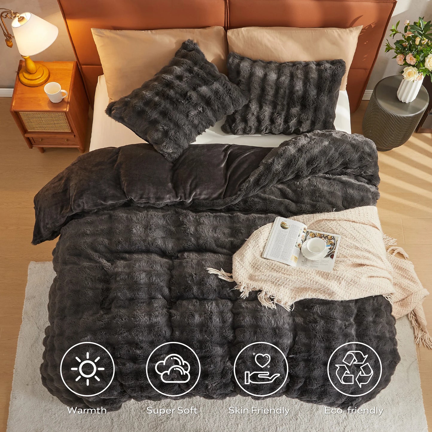 Cozy Plush Long Fluffy Bedding Set with Zipper Closure