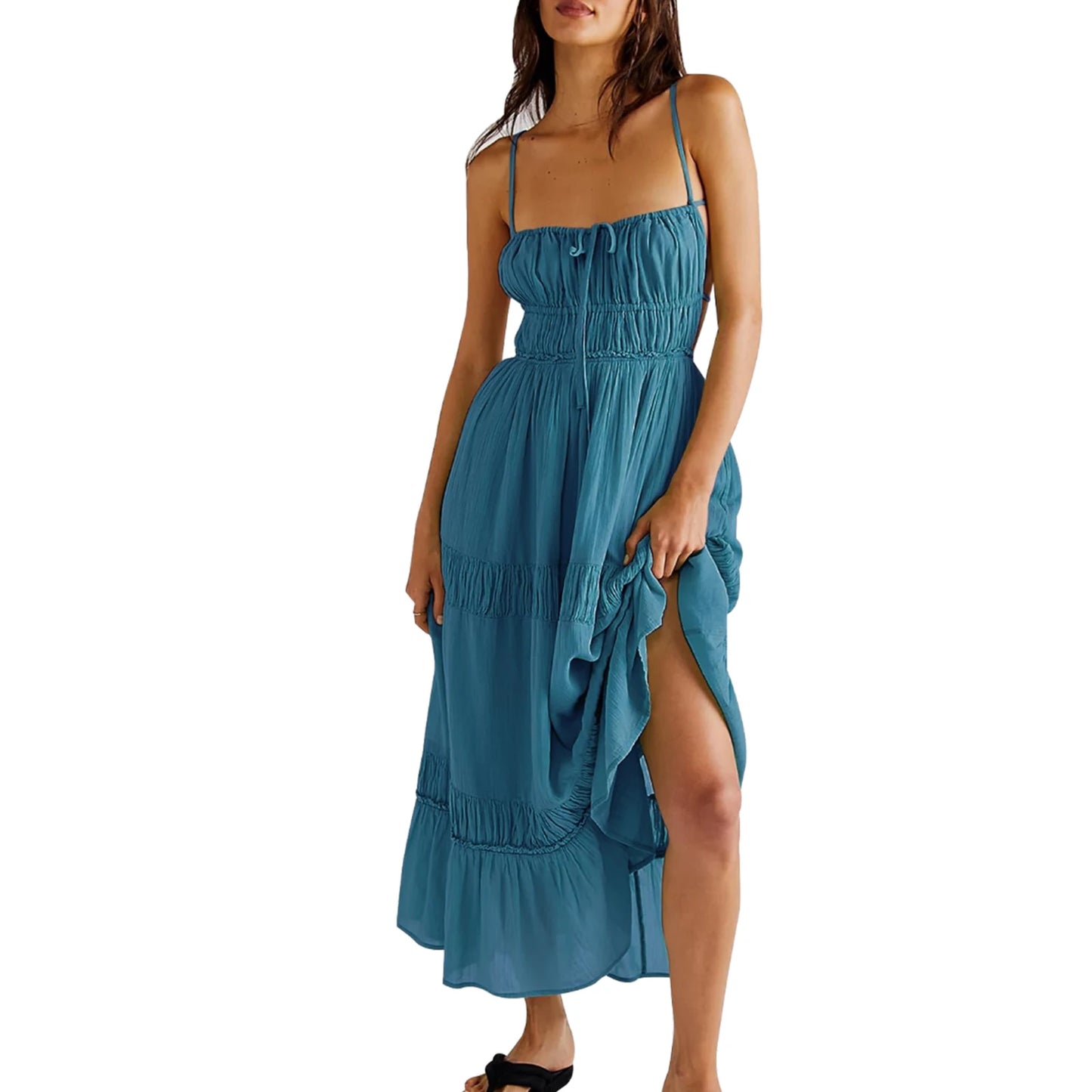 Floral Print Maxi Dress with V-Neckline and Ruffled Hem Perfect for Summer Parties and Beach
