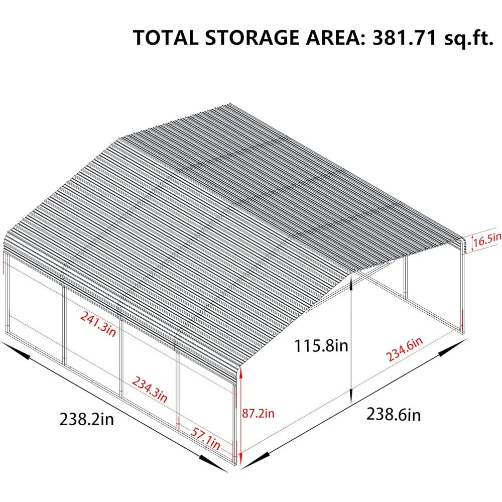 20' x 20' Heavy Duty , Car Shelter with Metal Roof and Frame