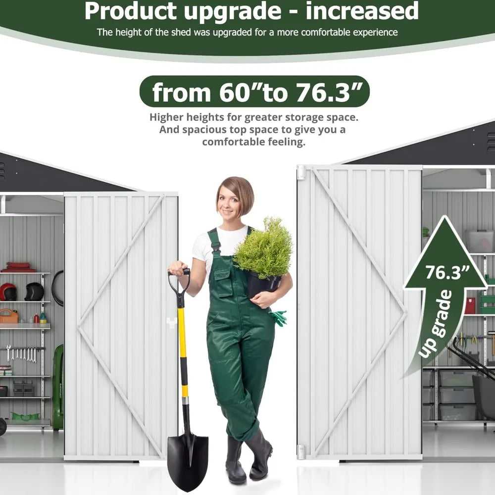 8x12 FT Outdoor Storage Shed, Garden Shed with Updated Frame Structure and Lockable Doors Metal Tool Sheds