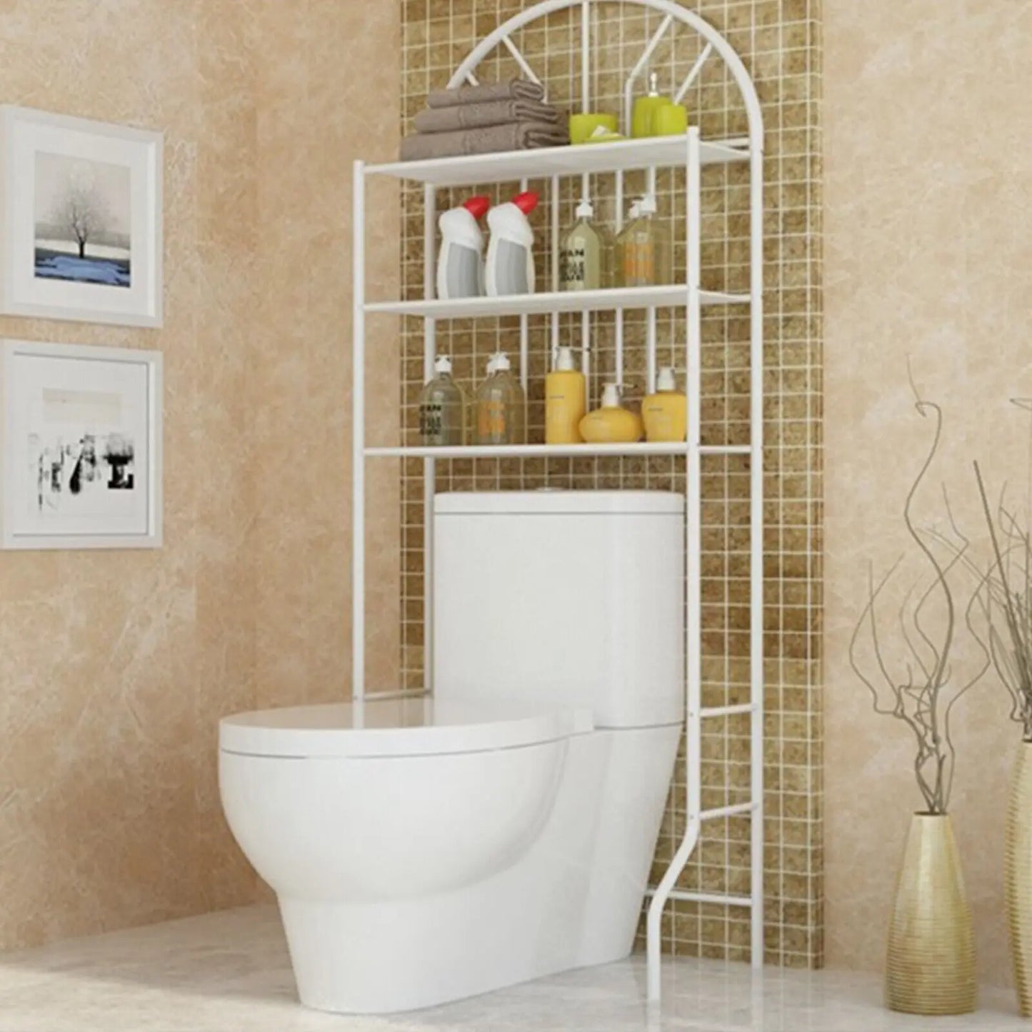 White 3-Tier Toilet Shelf Towel Rack Metal Organizer Freestanding For Bathroom