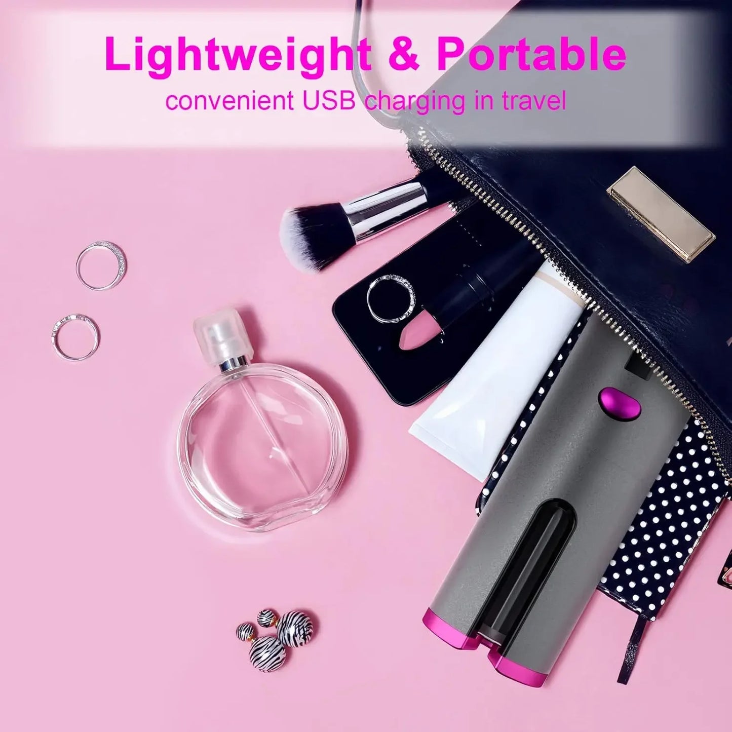Wireless Hair Curler USB Rechargeable Display Temperature and Adjustable Timing