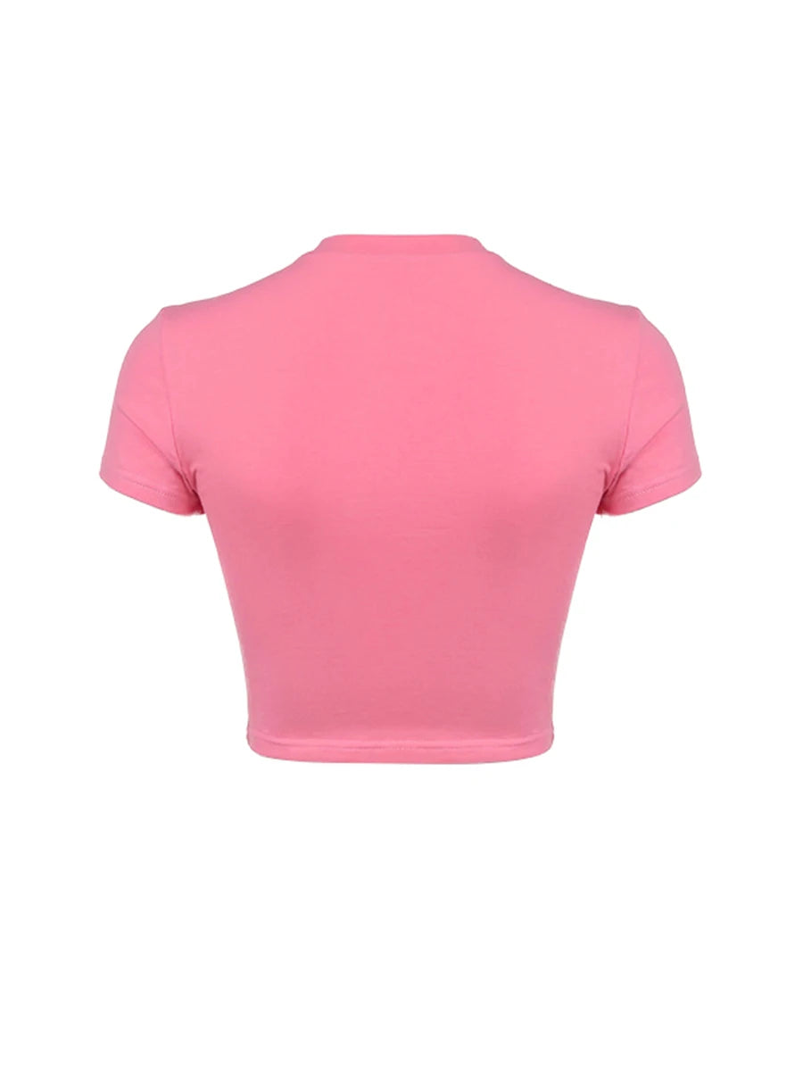 Women Round Neck Cropped Tops Short Sleeve Letter Tees