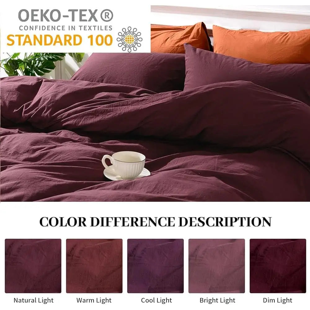 3pcs Queen Size Bedding Set Breathable Lightweight Solid Burgundy Comforter