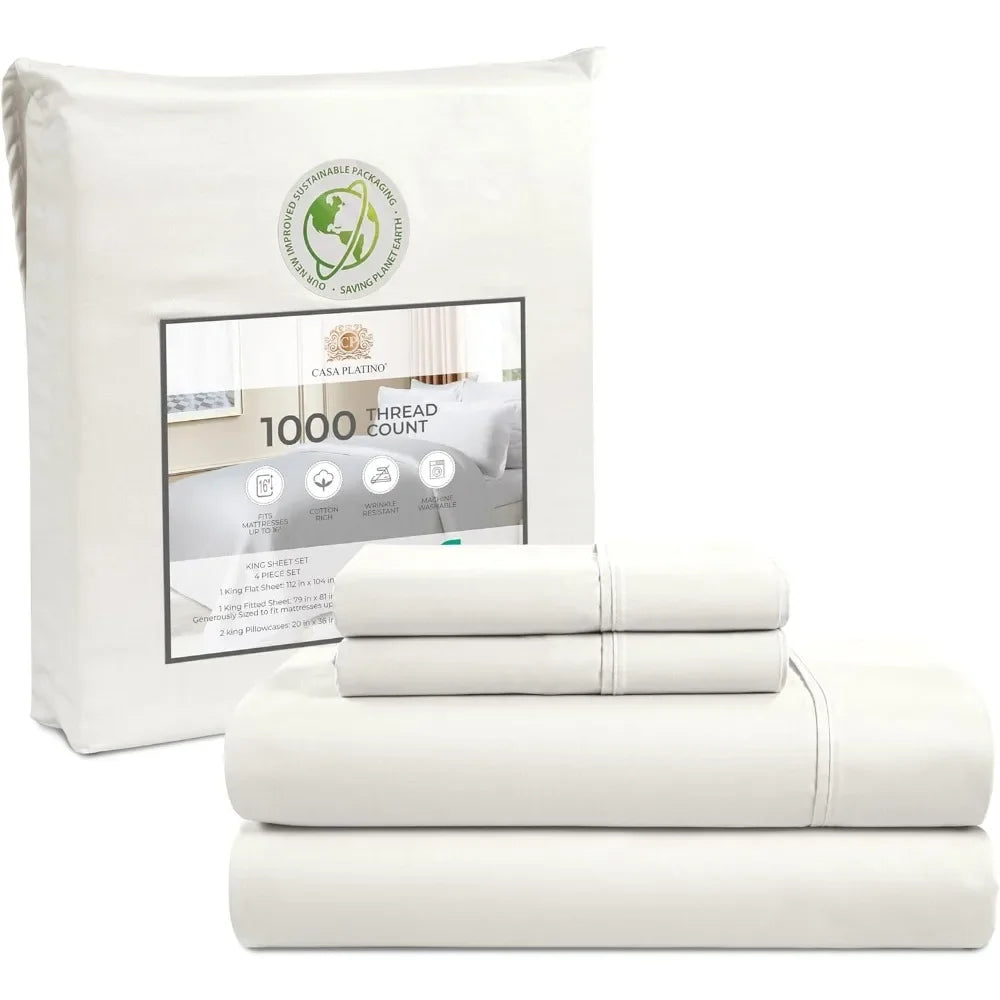 King /Queen Size Sheets Set 1000 Thread Count 4 Piece Set