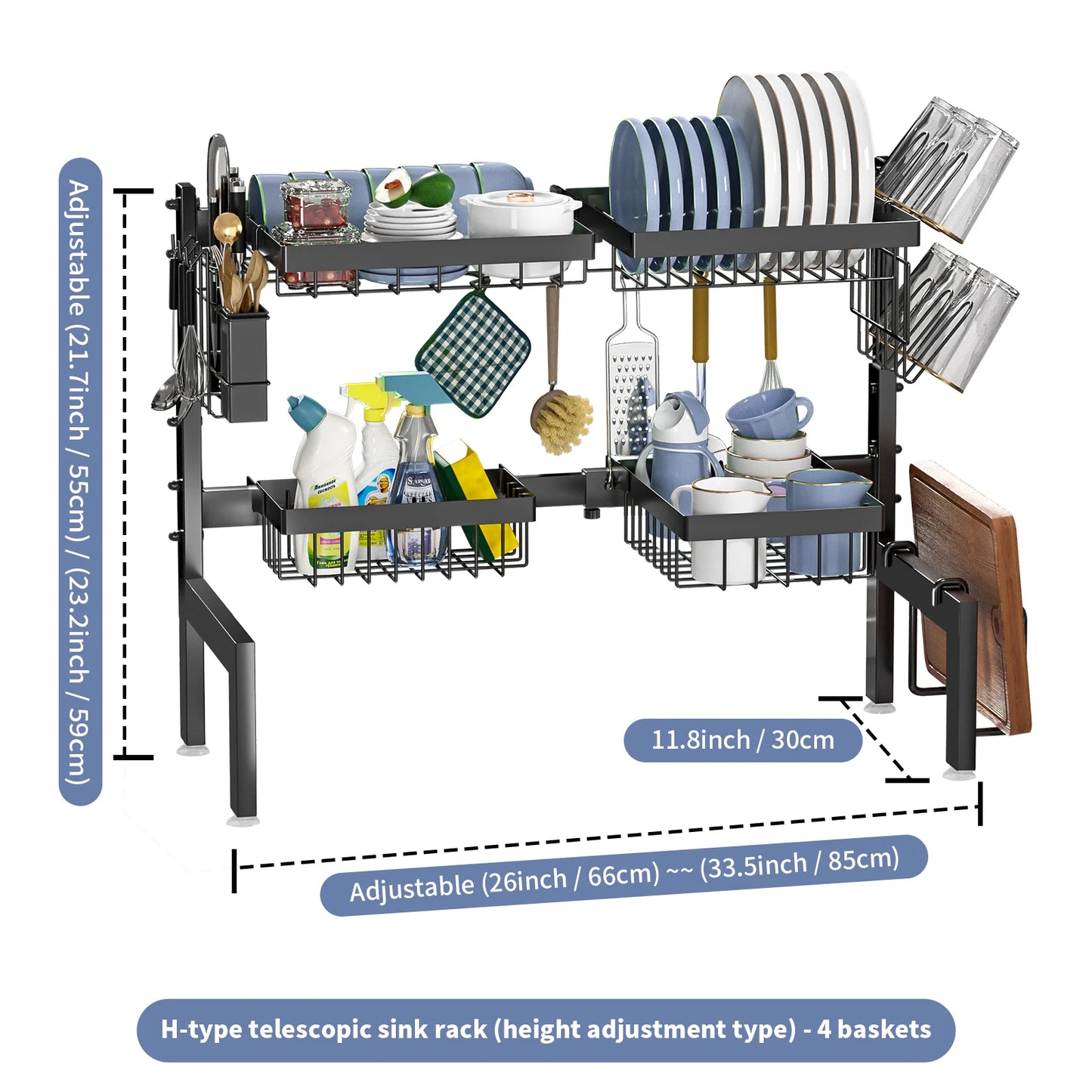 2 Tier Adjustable Over The sink Metal Steel Dish Drying Racks