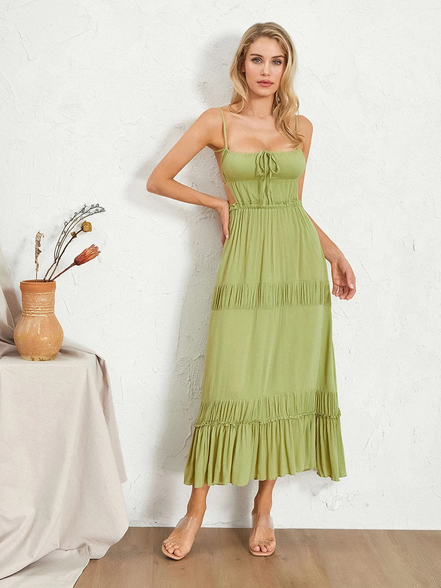 Floral Print Maxi Dress with V-Neckline and Ruffled Hem Perfect for Summer Parties and Beach