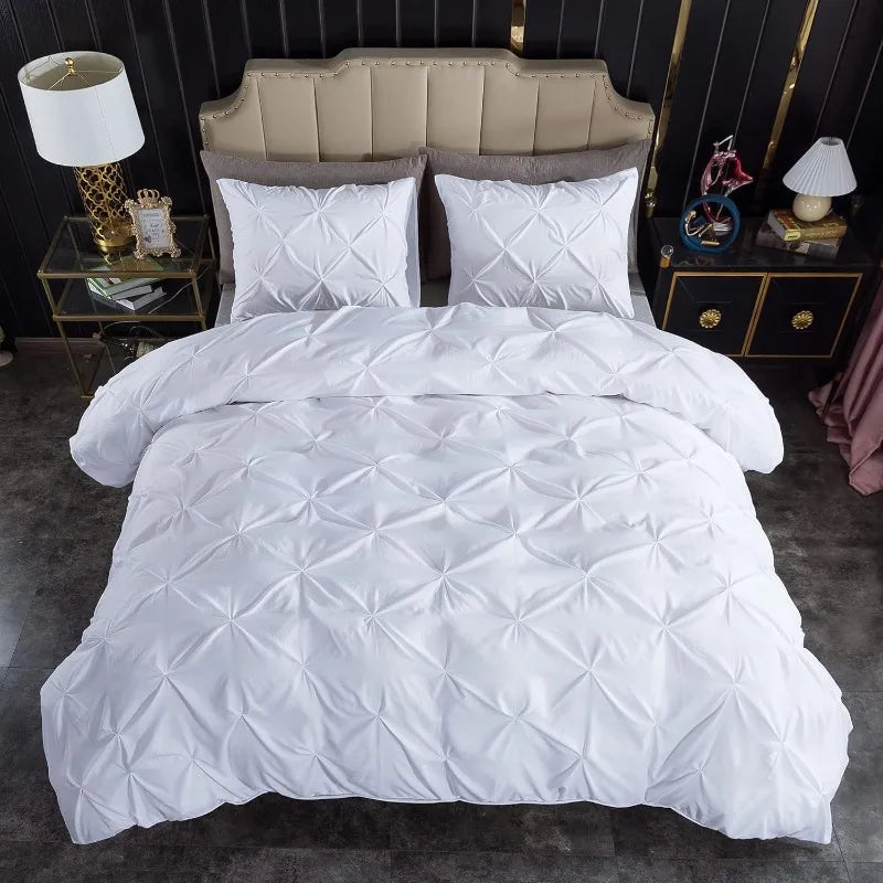 White King Pinch Pleat Cover, 3 Pieces Soft Cover Bedding Set with Zipper Closure & Corner Ties