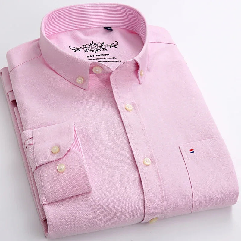 Men's solid color long-sleeve plain shirt single pocket top soft slim fit formal clothes