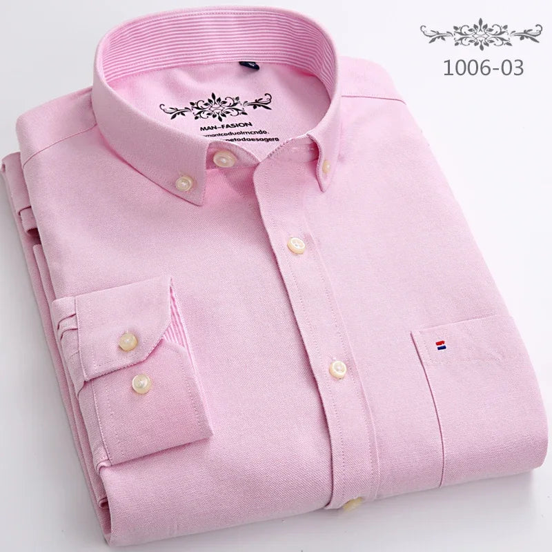 Men's solid color long-sleeve plain shirt single pocket top soft slim fit formal clothes