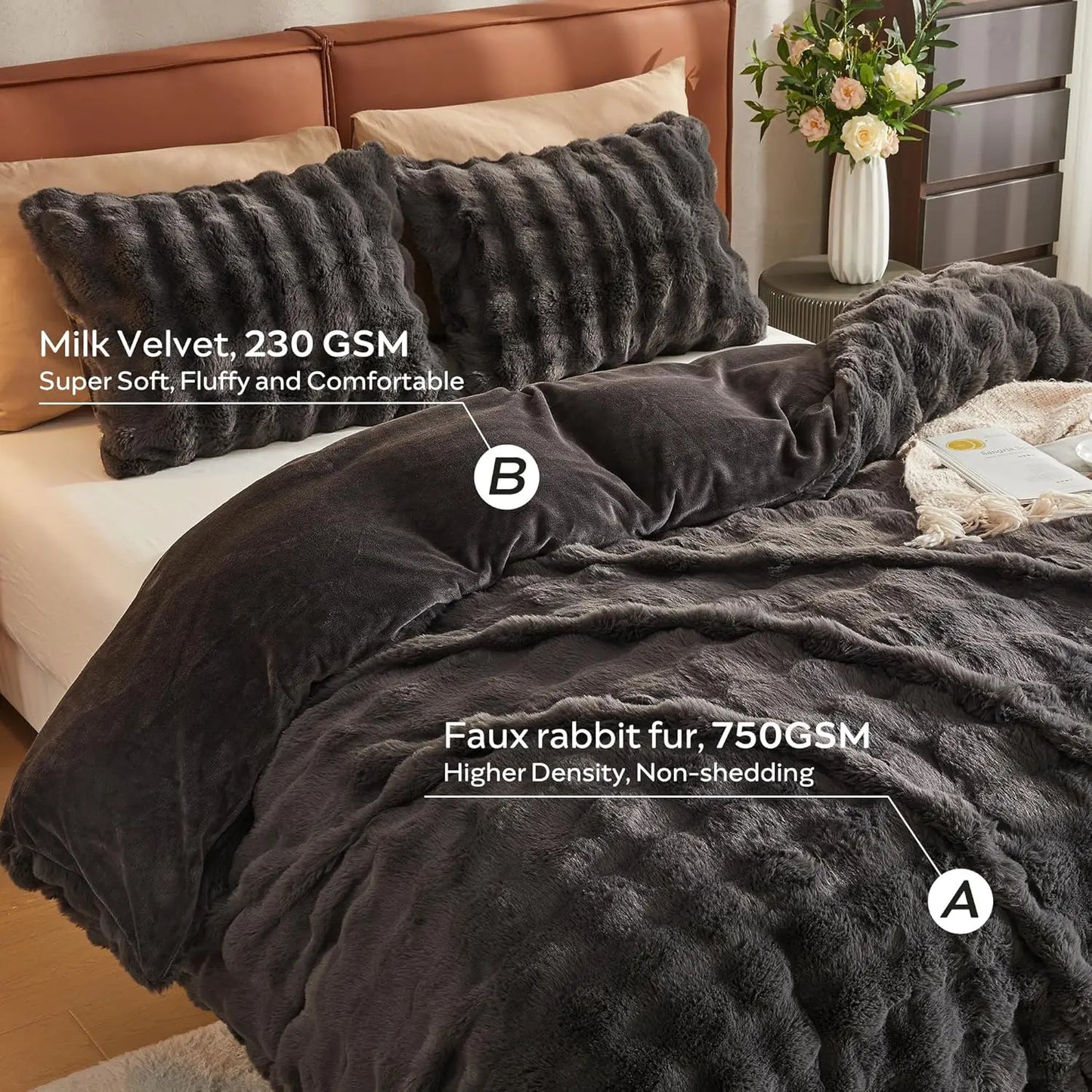 Cozy Plush Long Fluffy Bedding Set with Zipper Closure