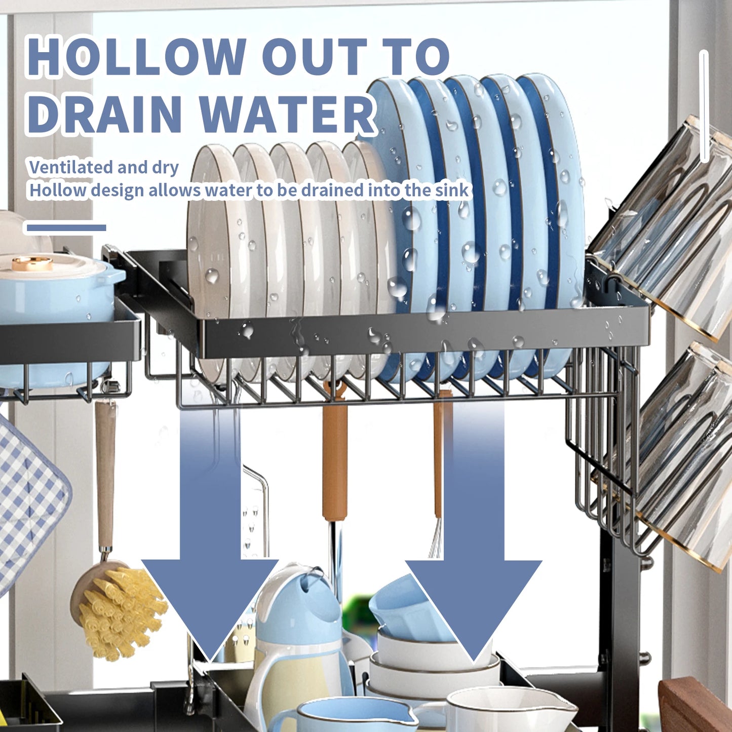 2 Tier Adjustable Over The sink Metal Steel Dish Drying Racks