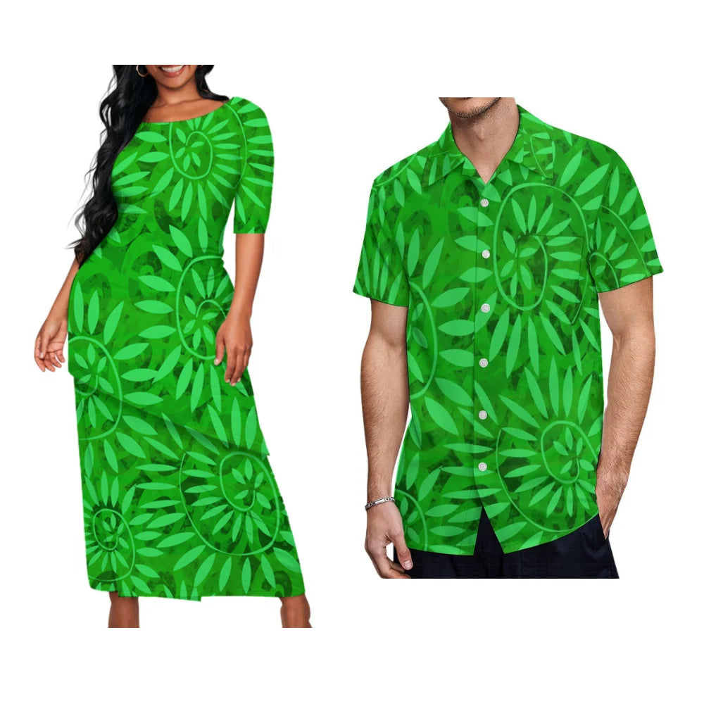 Couple Matching Suit women Long Dress and Men's Hawaiian Shirt
