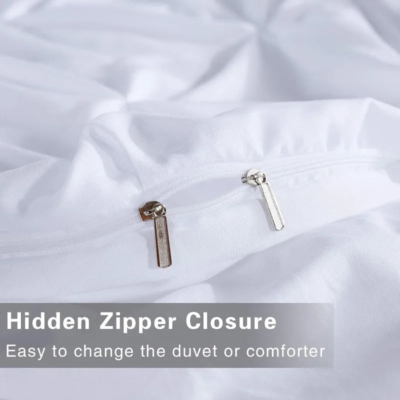 White King Pinch Pleat Cover, 3 Pieces Soft Cover Bedding Set with Zipper Closure & Corner Ties