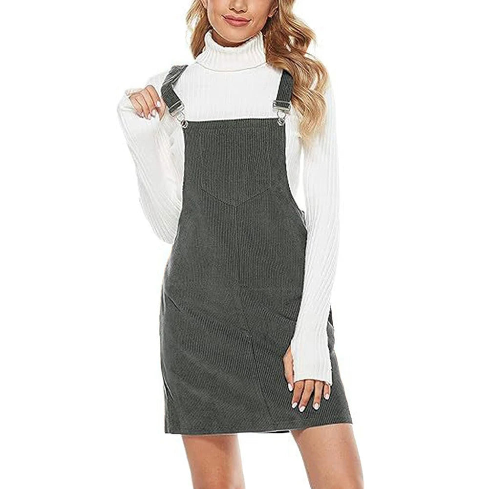Teen Girls Corduroy Dresses Short Overall Dresses Elegant Style Daily Outfit