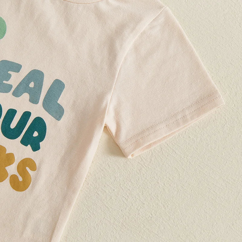 Boy Summer Outfit Set with T-shirt and Elastic Waist Shorts Set
