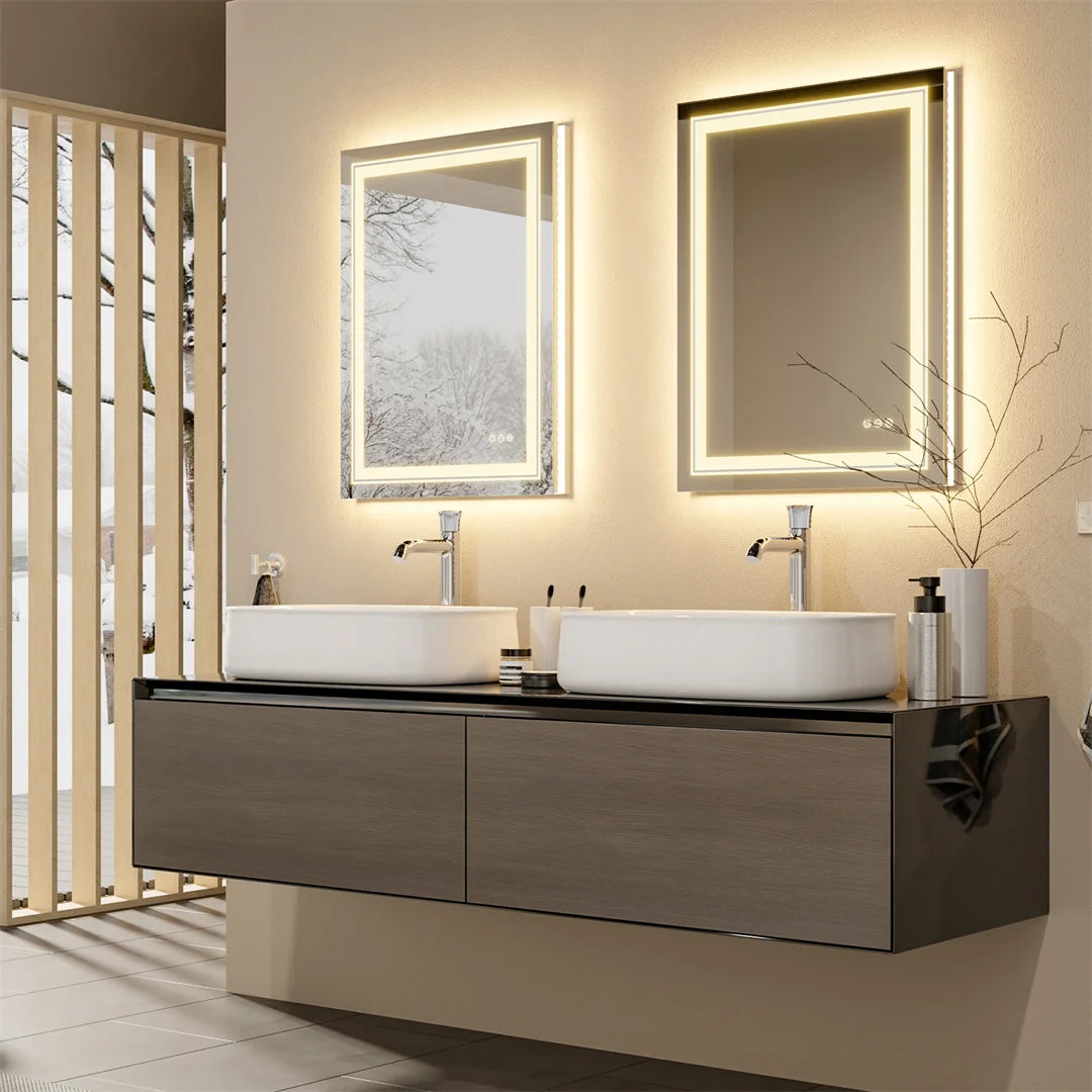 Crystal Clear LED Bathroom Mirror and Dimming with Double Lights