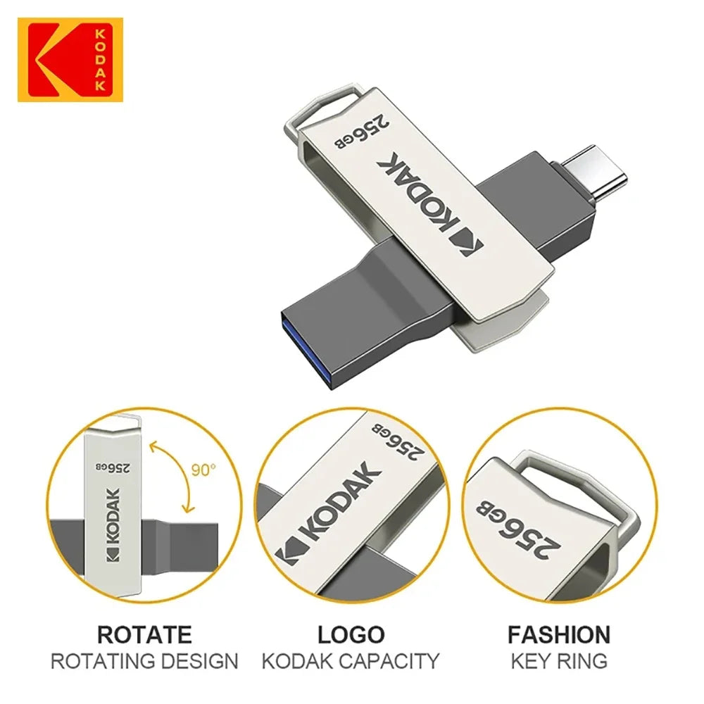 Kodak K273 USB Flash Drive USB3.2 Type C Flash Drive 32GB 64GB 128GB 256GB With High Speed