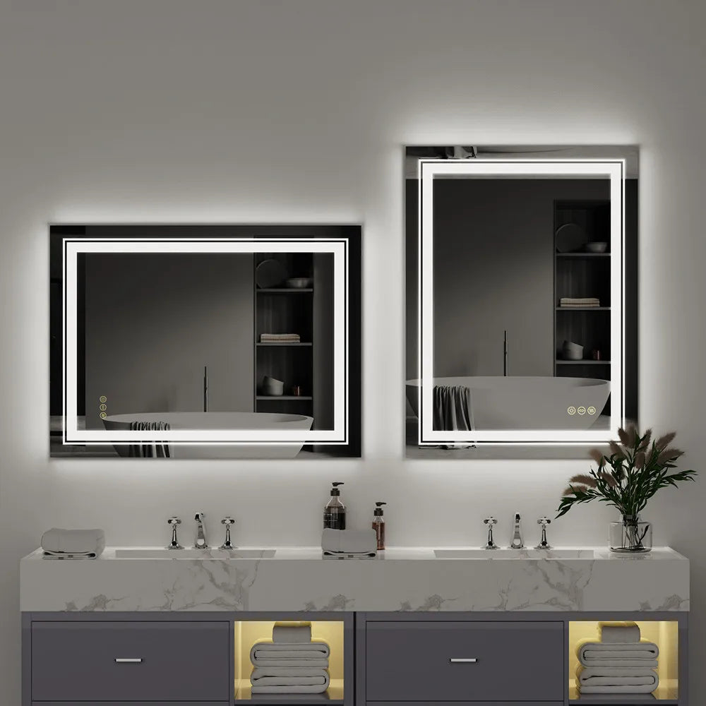 Crystal Clear LED Bathroom Mirror and Dimming with Double Lights