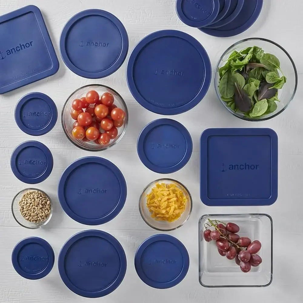 30 Piece Glass Navy Airtight Food Storage Containers with Lids Safe for Microwave and Freezer