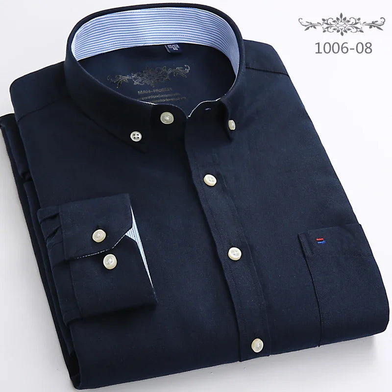 Men's solid color long-sleeve plain shirt single pocket top soft slim fit formal clothes