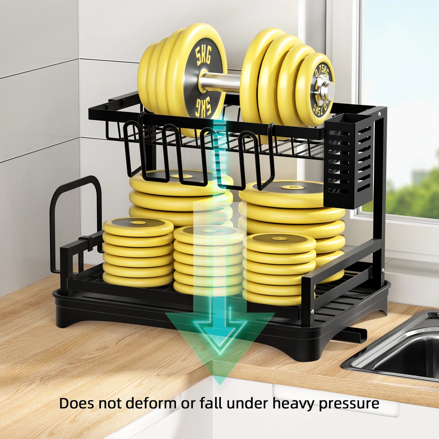 1pc,2 Tier, Dish Rack, Cutlery With Drain Tray And Drip Line, Countertop Storage Rack, Kitchen Accessories