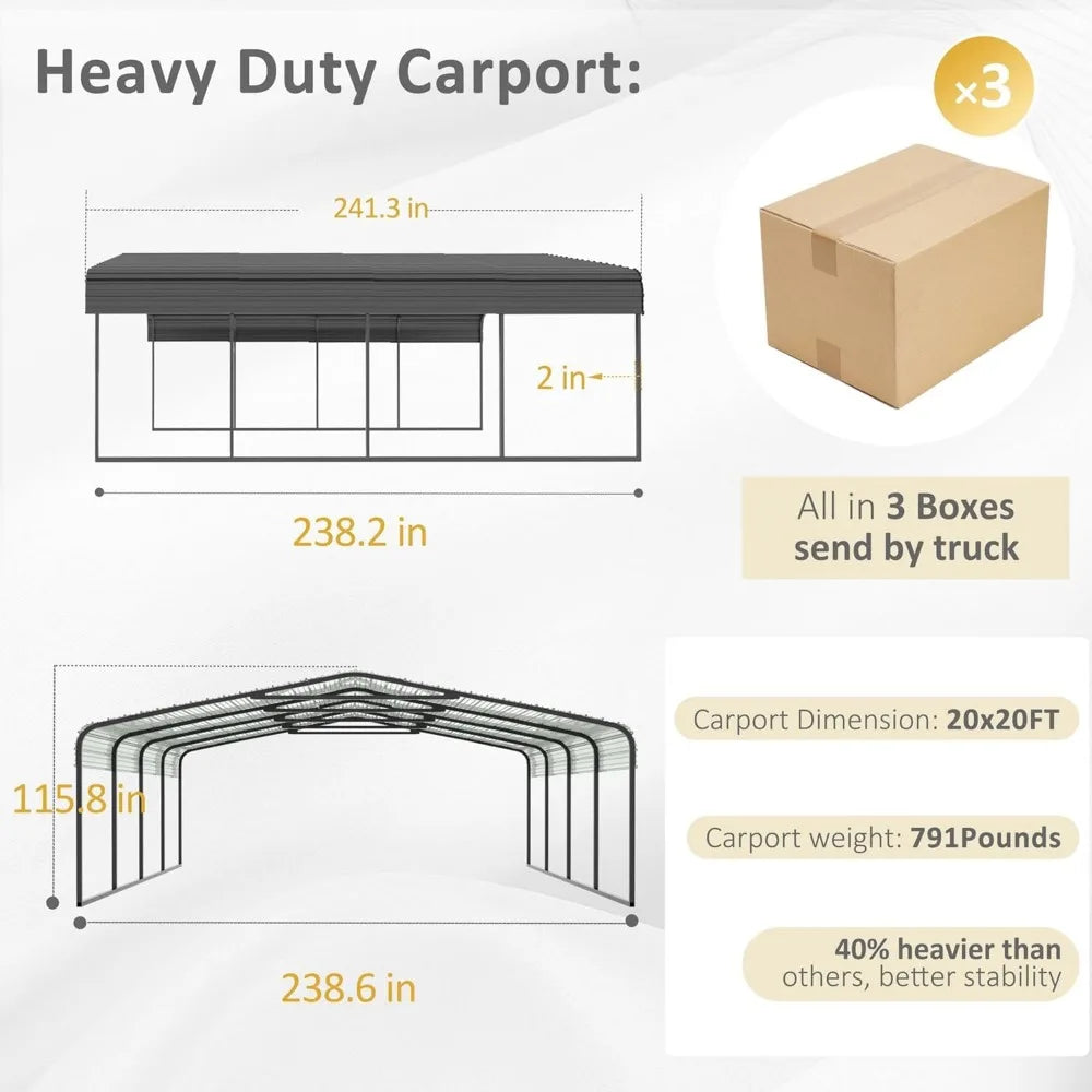 20' x 20' Heavy Duty , Car Shelter with Metal Roof and Frame
