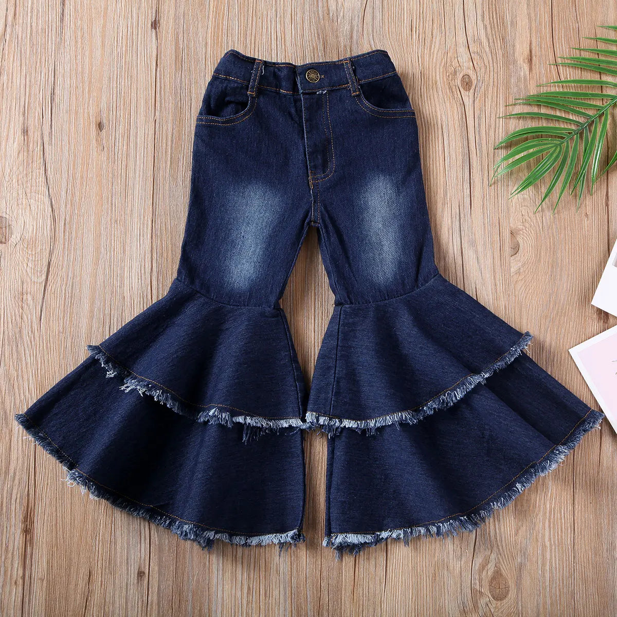 Girls Flared Denim  High Waisted Bell-bottom Jeans