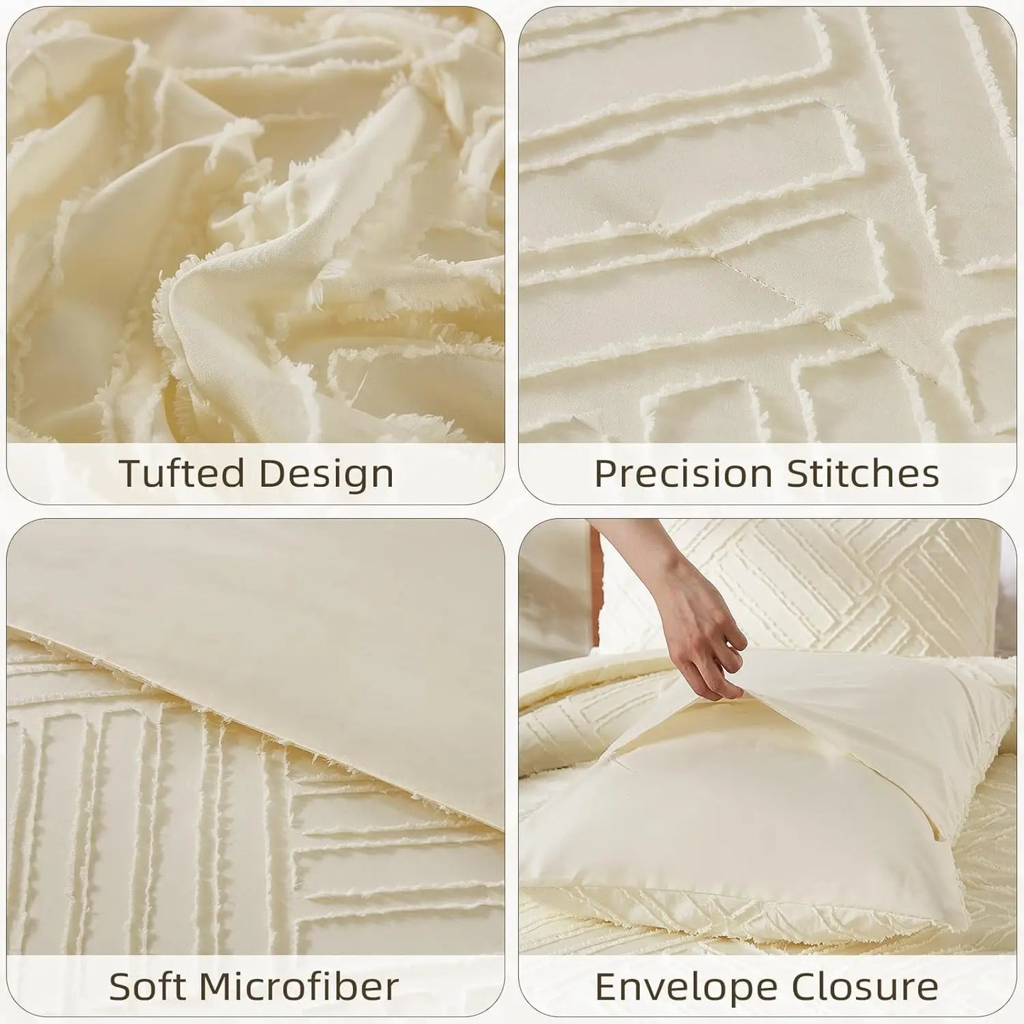 King Size, Cream 3 Piece Soft Farmhouse Comforter Set